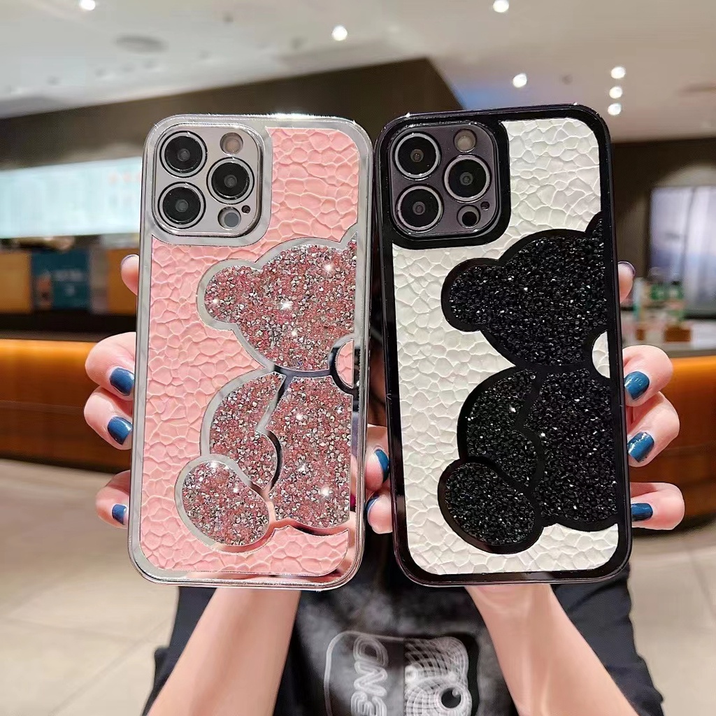 Ốp iphone 11 Ốp Điện Thoại Hình Gấu Đính Kim Cương Cho iPhone 13 Pro Max 12 11 Pro Max XR 7 8 PLUS
