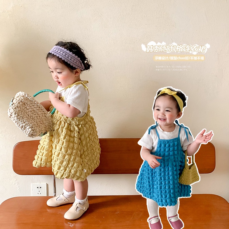Đầm Cotton Màu Trơn Tay Ngắn Thời Trang Mùa Hè Xinh Xắn Cho Bé Gái