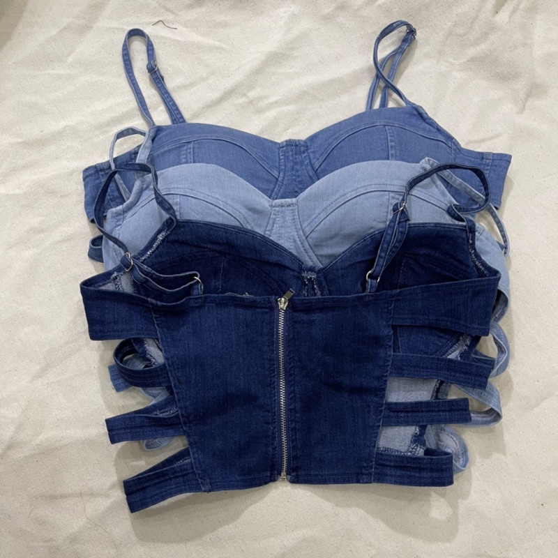 Áo croptop jeans sẵn mút ngực quyến rũ tôn dáng ClaraChip CRT01