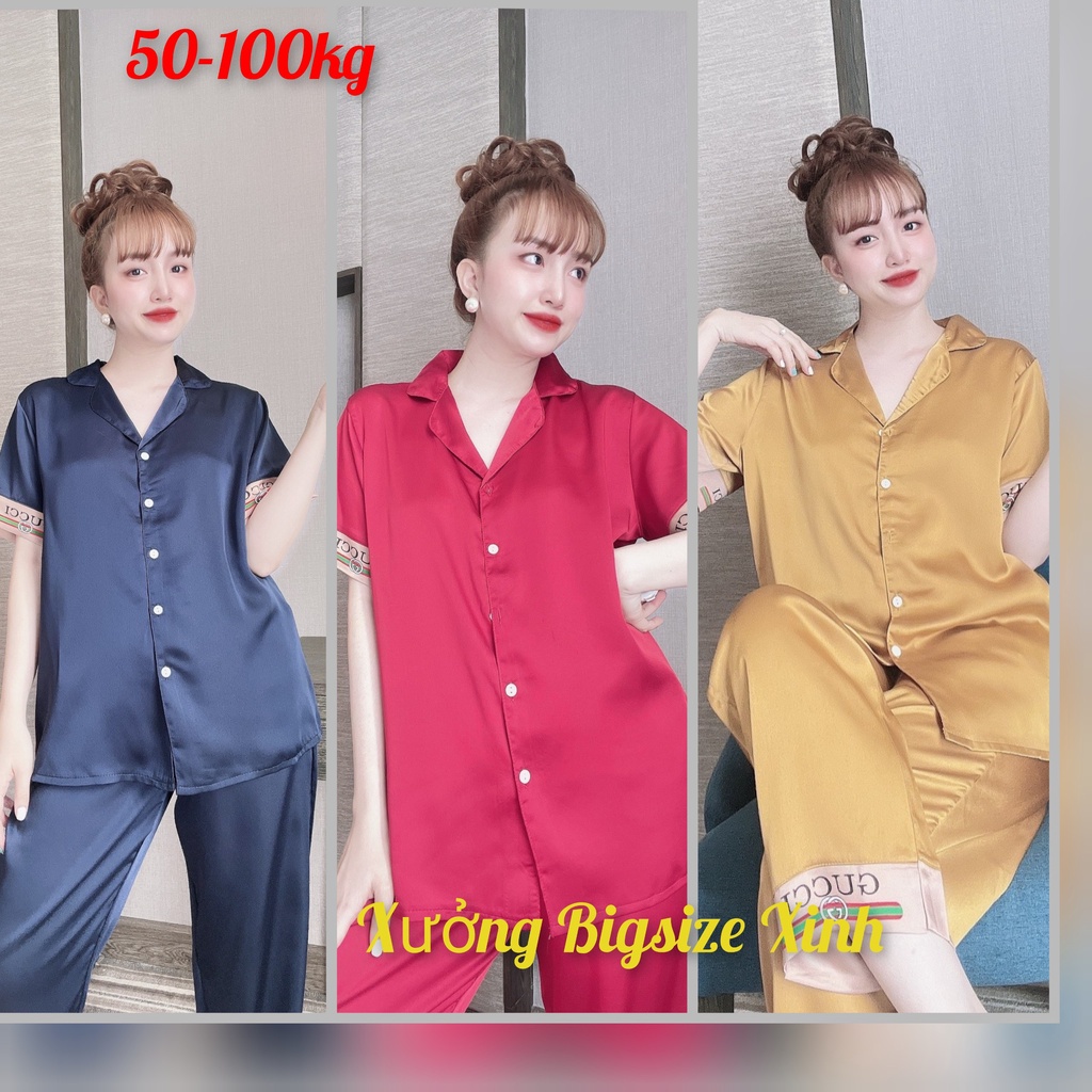 Đồ bộ ngủ lụa dài bigsize cao cấp mặc nhà mát mẻ in họa tiết 3D sang chảnh dành cho nữ