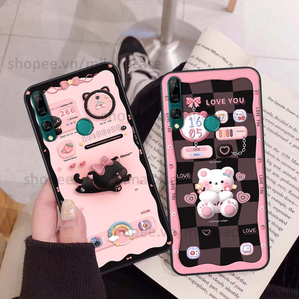 Ốp Huawei Y9 2019 / Y9 Prime 2019 hình đồng hồ icon gấu mèo cute cực dễ thương ngộ nghĩnh