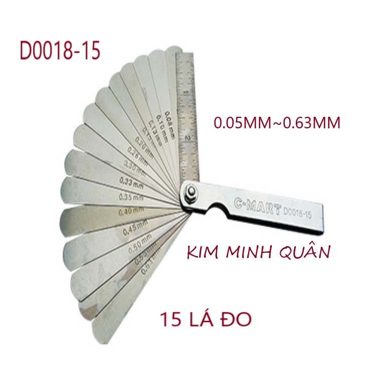 Thước Lá Đo Khe ( Chỉnh Xú Páp ) 15 Lá Độ Dày 0.05~0.63mm D0018-15 CMART