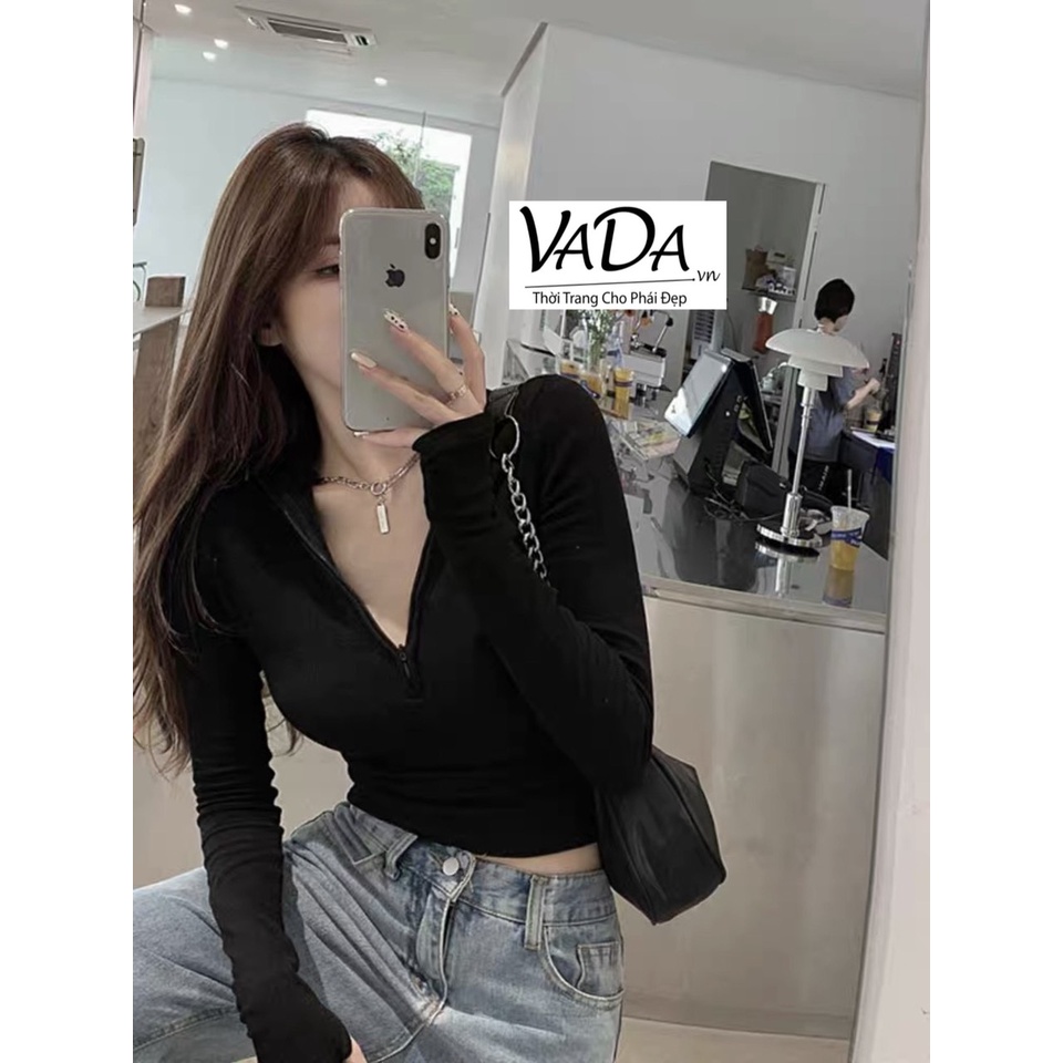 Áo Croptop tay dài cổ dây kéo siêu hot -Thời Trang VADA A67