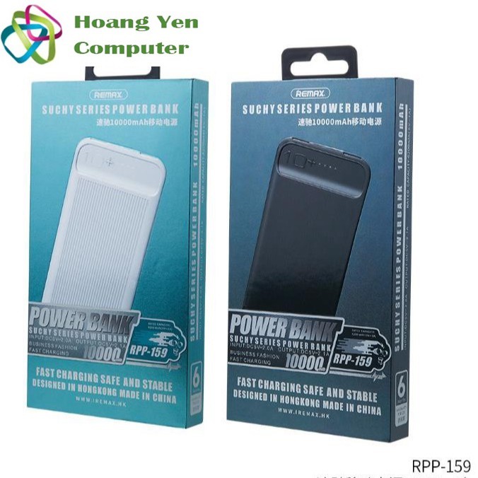 Sạc Dự Phòng Remax RPP-159 10000mAh Lõi Polymer 2 Cổng Sạc Vào, 2 Cổng Sạc Ra - BH 1 Năm - Hoàng Yến Computer