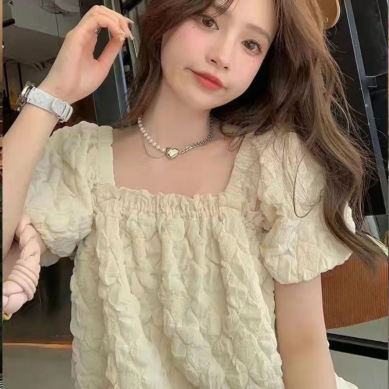 Áo Sơ Mi Chiffon Tay Phồng Ngắn Cổ Vuông Cao Cấp Thời Trang Mùa Hè Phong Cách Pháp Hàng Mới Cho Nữ