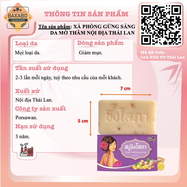 XÀ PHÒNG GỪNG SÁNG DA MỜ THÂM THÁI LAN CHÍNH HÃNG-XÀ PHÒNG GỪNG GINGER WHITENING SOAP THÁI LAN