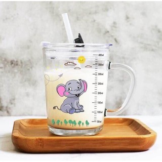 CỐC THỦY TINH ĐỰNG NƯỚC, PHA SỮA CHO TRẺ EM IN HÌNH ĐỘC ĐÁO, THÂN CỐC CÓ CHIA VẠCH TIỆN DỤNG