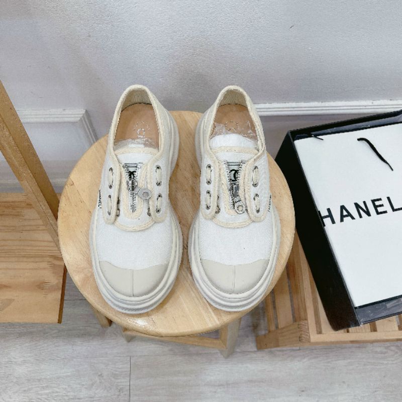 Lo(ẢNH THẬT) Giày Thể Thao Nữ Kem Kéo Khoá Dệt Mềm Êm Fullbox Bill Túi Hãng Cao Cấp