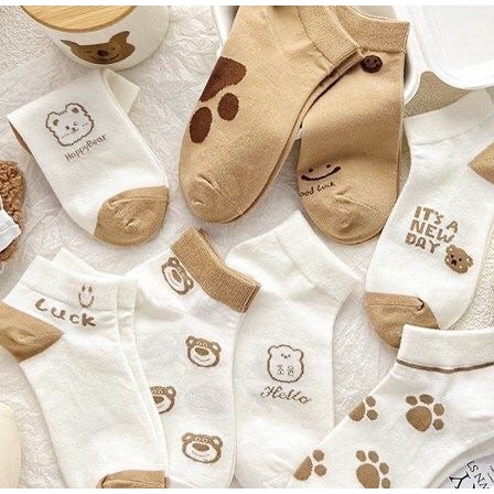 Tất vớ cổ thấp màu nâu dễ thương chất liệu thoáng mát thấm hút mồ hôi