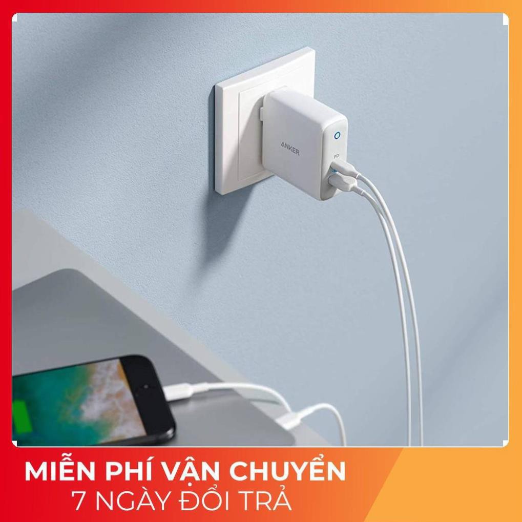 Cóc củ sạc nhanh 33W 2 cổng USB và PD Type-C công nghệ PowerIQ 2.0 cho điện thoại / máy tính bảng / Macbook hiệu Anker