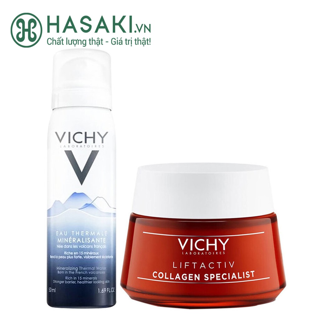 Combo Vichy Kem Dưỡng Ngừa Lão Hóa 50ml + Xịt Khoáng 50ml