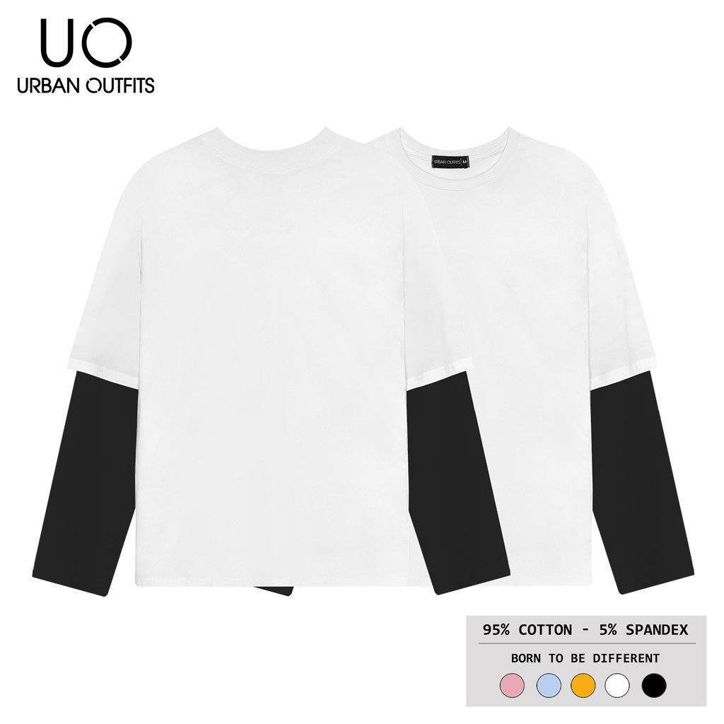 Áo Thun Tay Dài Phối Nam Nữ Form Rộng URBAN OUTFITS Kiểu Trơn TDO59 100 cotton 4 Chiều