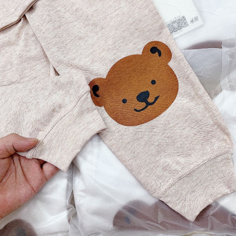 Set combo 2 bộ cotton dài tay gấu nâu cho bé trai siêu đẹp