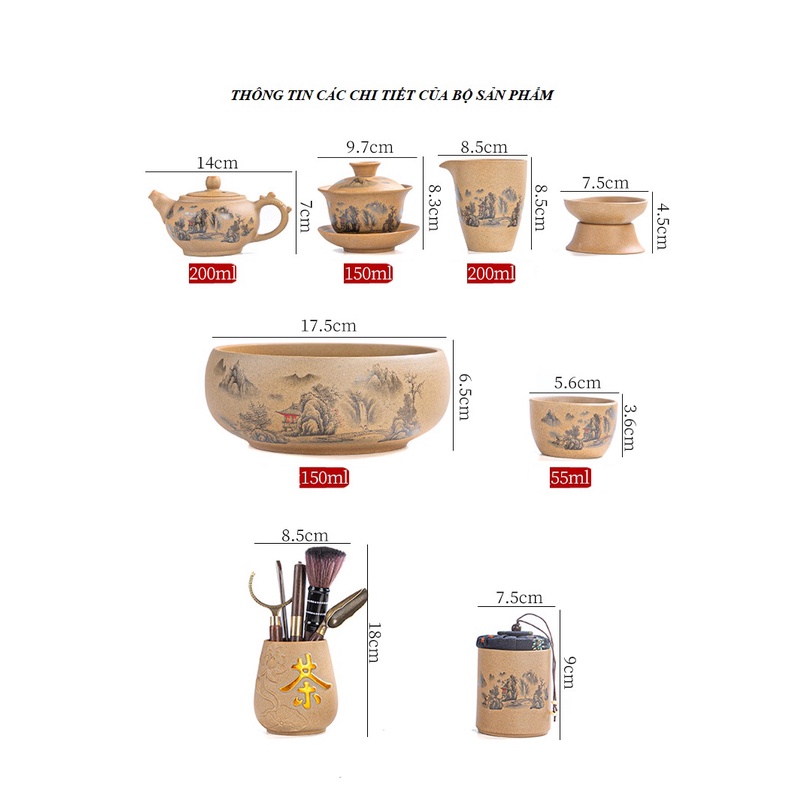 Bộ ấm chén sứ pha trà đạo cao cấp (Đầy đủ chi tiết)