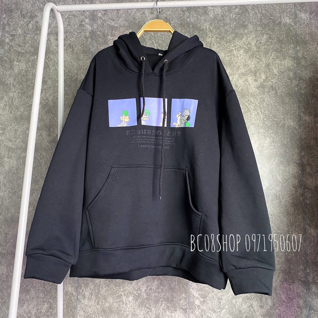 Áo Hoodie Ulzzang có mũ nam nữ 2 chất vải nỉ bông in hình dễ thương BC310