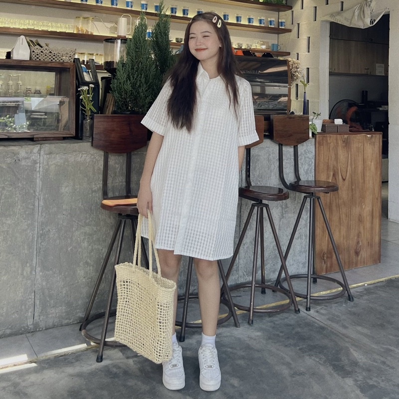 [Ảnh thật] Đầm sơ mi ô 2 lớp (video)