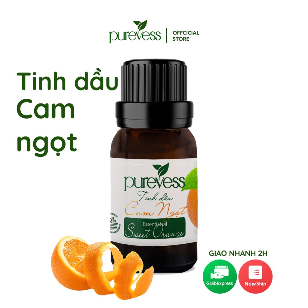 Tinh dầu Cam Ngọt Purevess, thiên nhiên nguyên chất, giúp thư giãn và sảng khoái tinh thần. 15ml