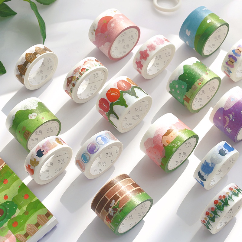 Set 2 Cuộn Băng Dính Washi Trang Trí Sổ Tay Nhật Ký