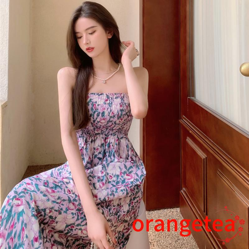 Ort-đầm Ống Không Tay Eo Cao In Hoa Thời Trang Mùa Hè Ngọt Ngào Dành Cho Nữ