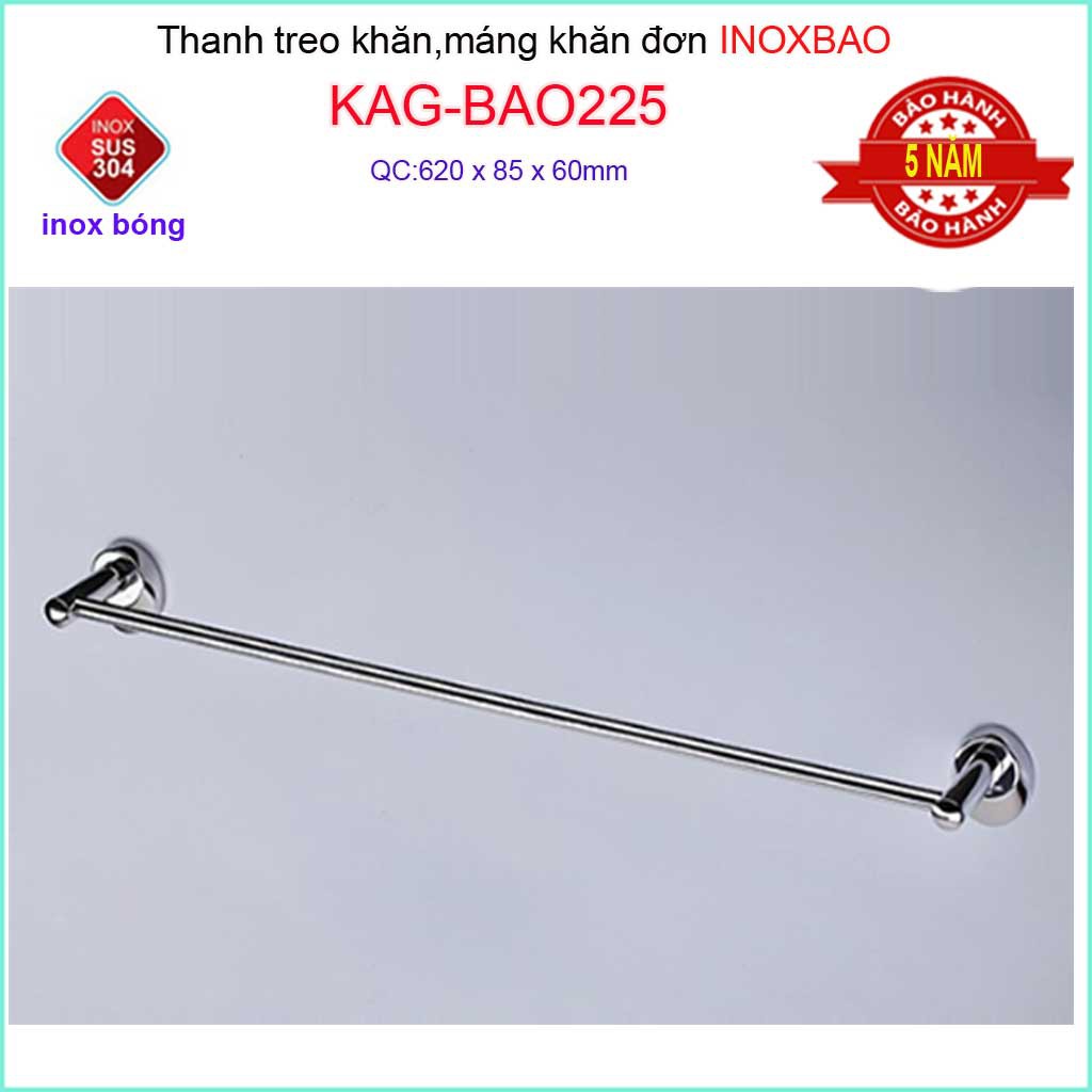 Thanh treo khăn inox Bảo KAG-BAO225, vắt khăn nhà tắm SUS304 sáng bóng cao cấp siêu bền tiện dụng