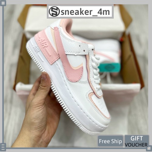 Giày thể thao Af1 shadow trắng hồng SNEAKER 4M , Giày nữ AF1 shadow hồng trắng màu mới