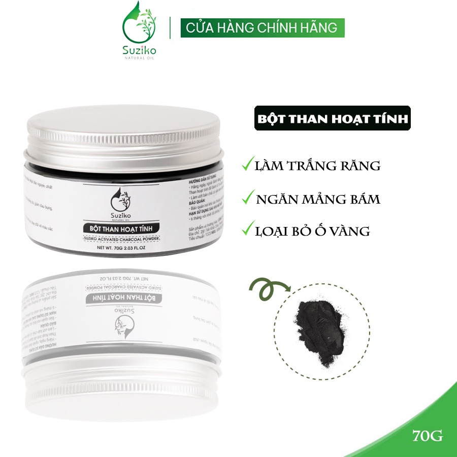 Bột Than Hoạt Tính hữu cơ trắng răng và ngăn ngừa mảng bám cao răng hiệu quả 140g Suziko