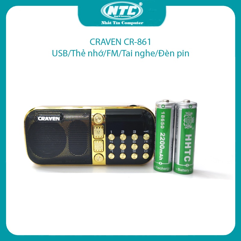 Loa đài FM Craven CR-861 hỗ trợ Thẻ nhớ/ USB/ Tai nghe/ Đèn pin - pin trâu 4400mah (Đen đỏ) Nhất Tín Computer