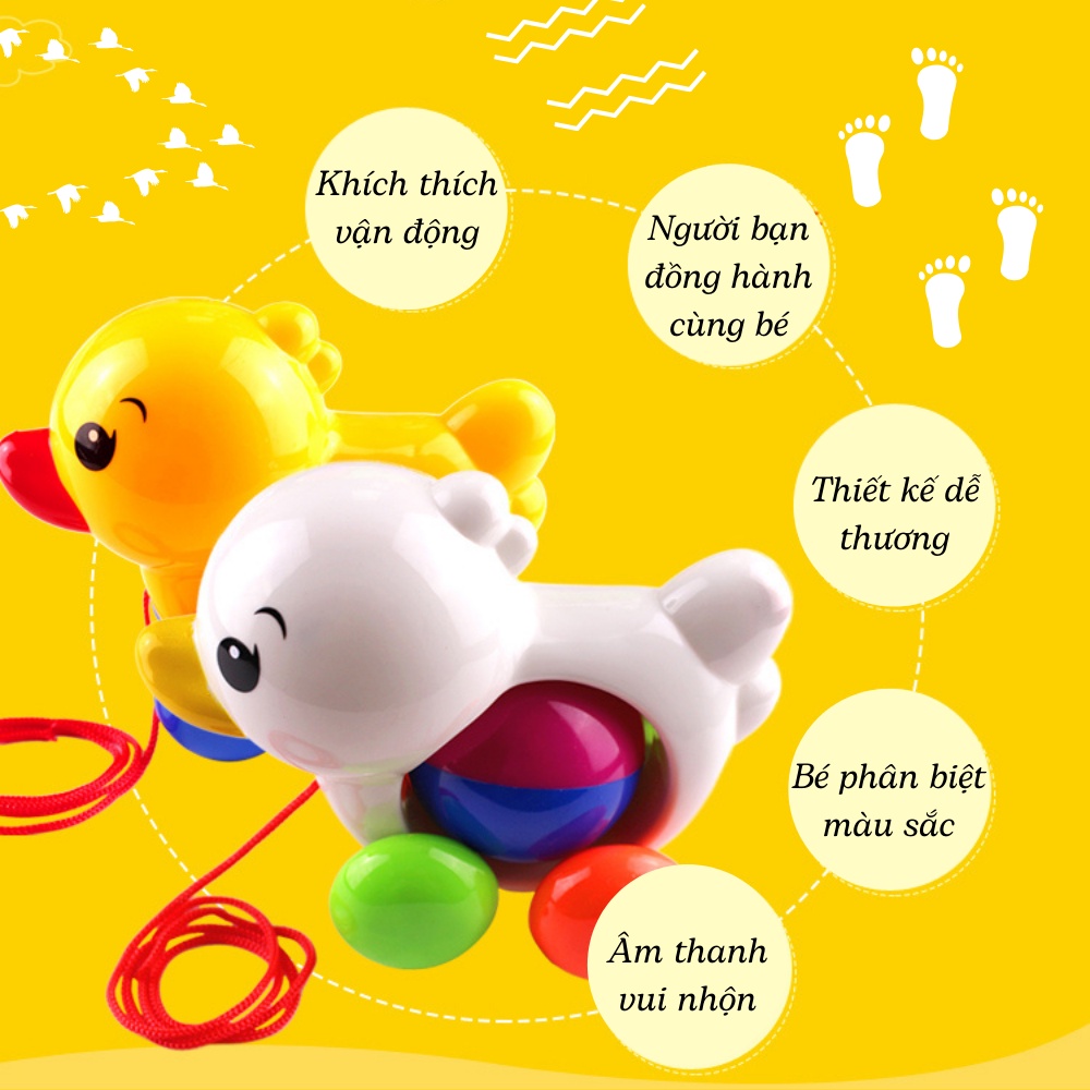 Xe kéo vịt con cho bé có hạt lắc cho bé kéo tập đi thích thú đồ chơi trẻ em thông minh cho bé trai bé gái 1 2 tuổi babye