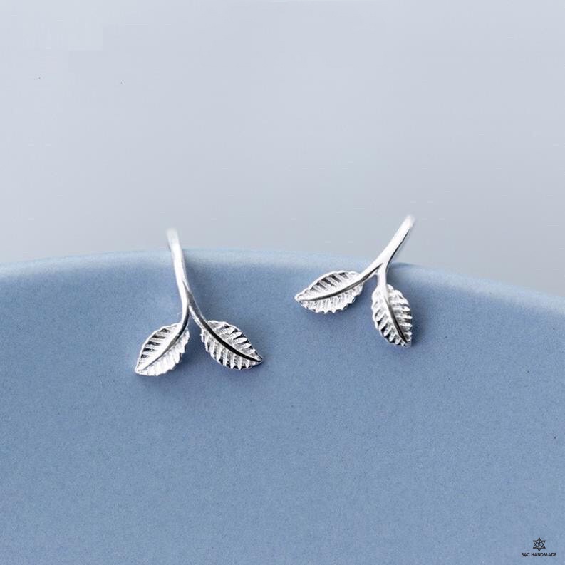 Khuyên tai nữ Bạc Handmade.Bông tai nữ lá xinh bạc nguyên chất-Bạc Handmade