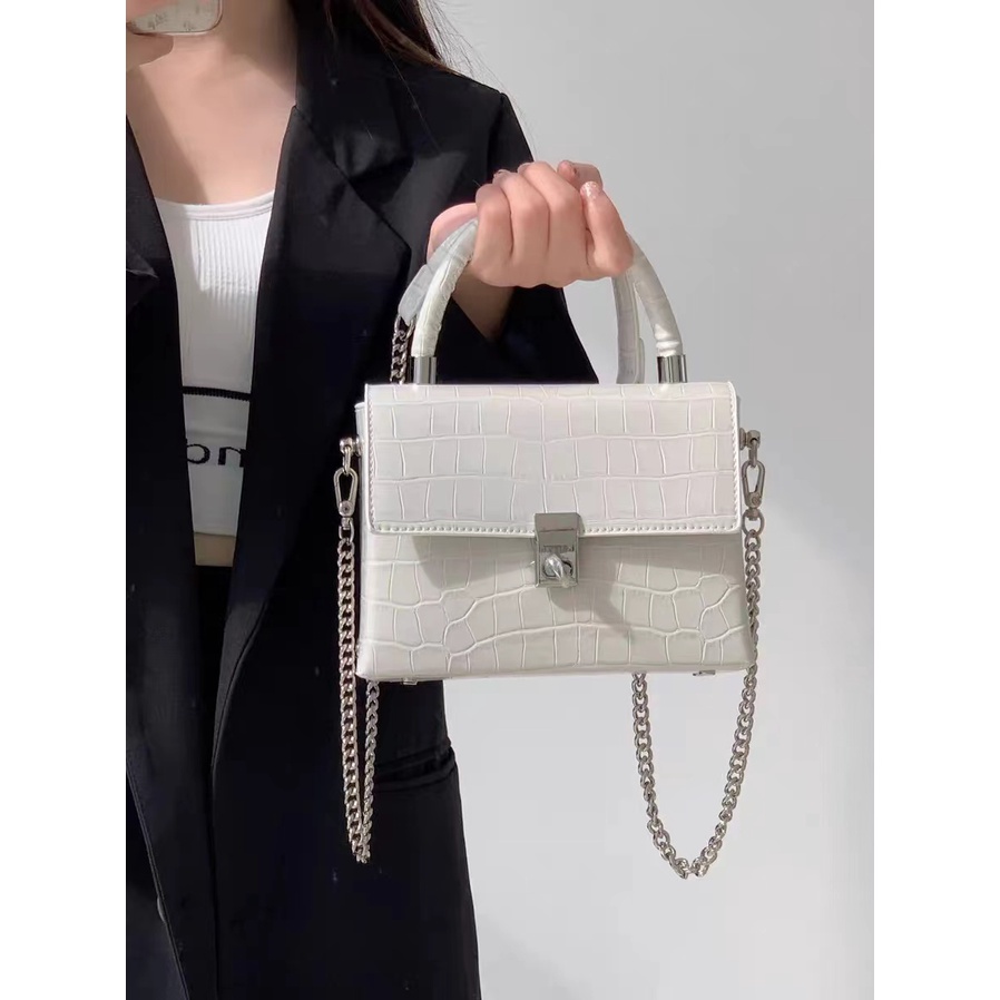 Túi Đeo Chéo Hình Vuông Nhỏ Họa Tiết Da Cá Sấu Thời Trang 2022ZARA Cao Cấp