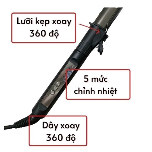 Máy uốn tóc, làm tóc xoăn lọn trục xoay 360 độ [5 mức chỉnh nhiệt]