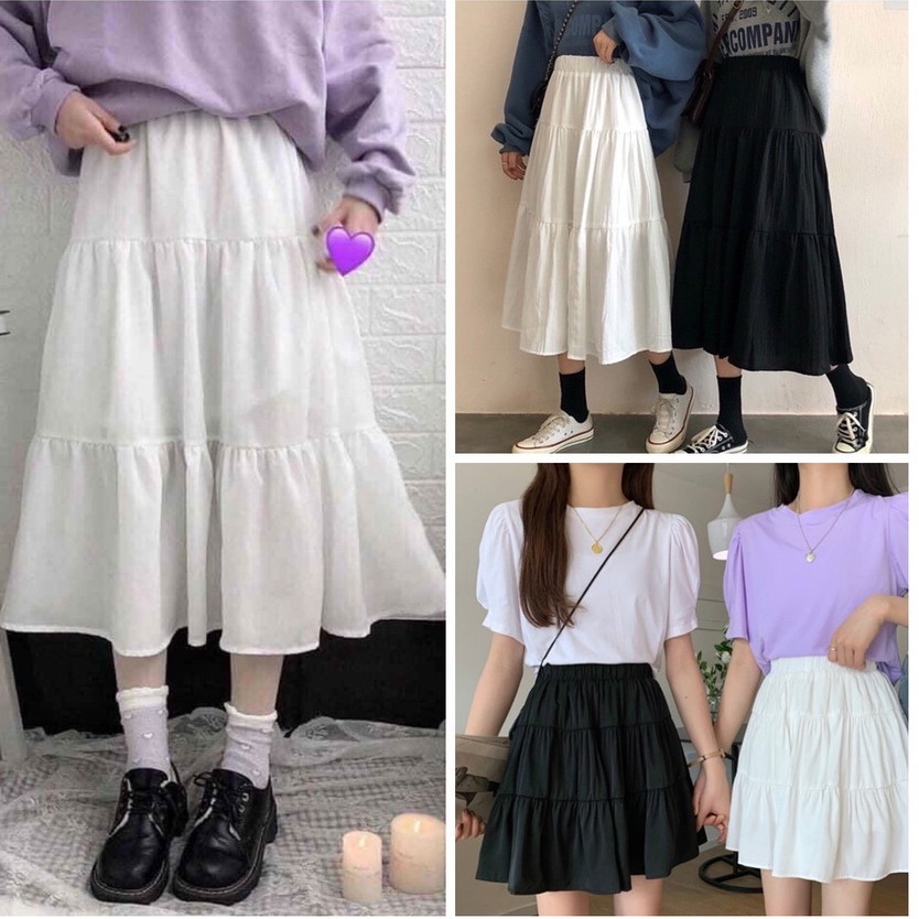 Chân váy voan ngắn/dài ♥️ Chân váy ulzzang 2 màu đen, trắng Hàn Quốc - Zinti Store