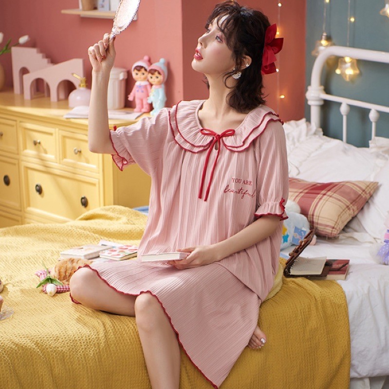 Váy ngủ pijama nữ ngắn tay nhiều màu | BigBuy360 - bigbuy360.vn