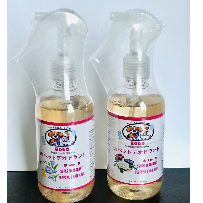 [Khử mùi - nước hoa - dưỡng lông chó mèo]Chai xịt khử mùi đa năng Bogo Nhật Bản 3in1, 250ml