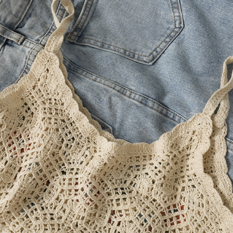 Áo Croptop Dệt Kim Hai Dây Mảnh Cổ Chữ V Thêu Hoa Phong Cách Boho Thời Trang Đi Biển Mùa Hè Cho Nữ