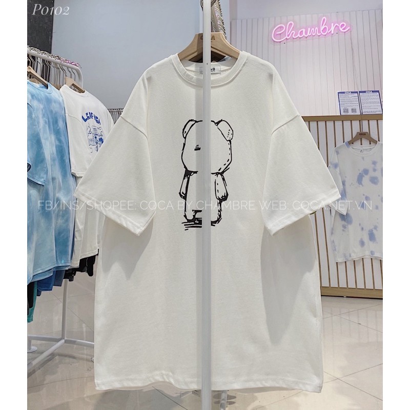 [P0102]🐻 Áo thun áo phông unisex hình lưng gấu form rộng vải dày (Có sẵn/ảnh thật)