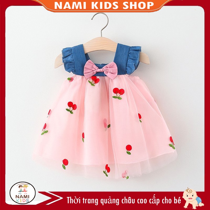 Đầm cánh tiên Nami Kids cho bé gái thêu dâu và cherry dễ thương
