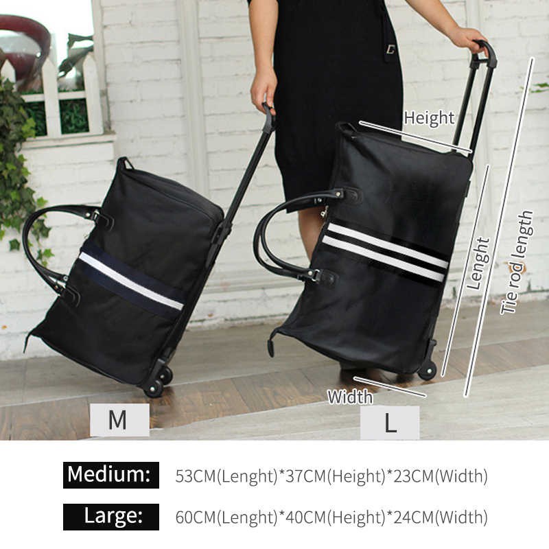 TÚI ĐỰNG ĐỒ CÓ TAY KÉO MÀU ĐEN KẺ VẠCH TRẮNG CÓ BÁNH XE
