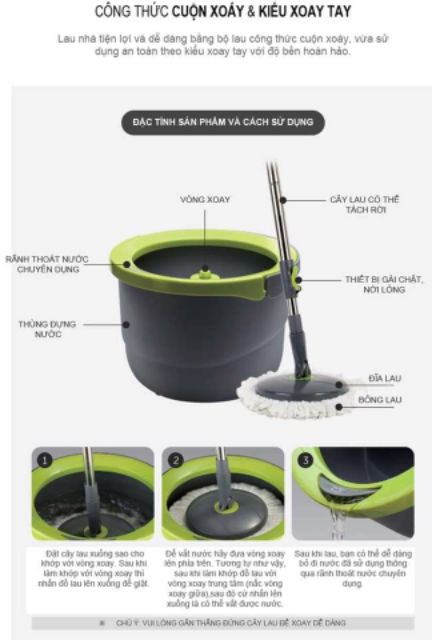 BỘ CÂY LAU NHÀ XOAY TAY MINI ETTOM - ETM498 / ETM498MITS2