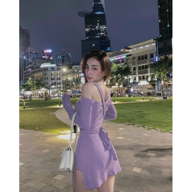 Set váy tím phối áo croptop nơ xinh MAGB1507202
