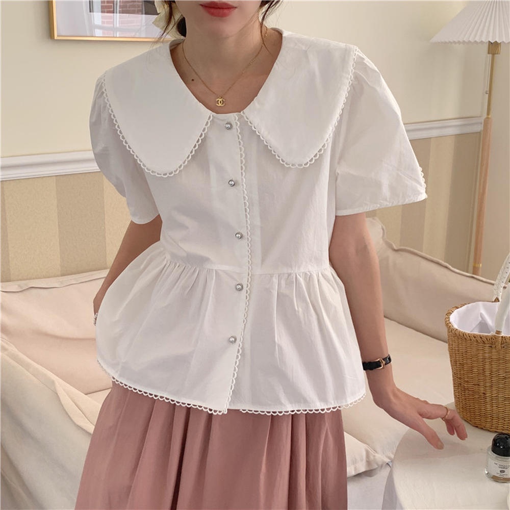 Áo Sơ Mi Tay Ngắn Cổ Búp Bê Phối Ren Dễ Thương 50917