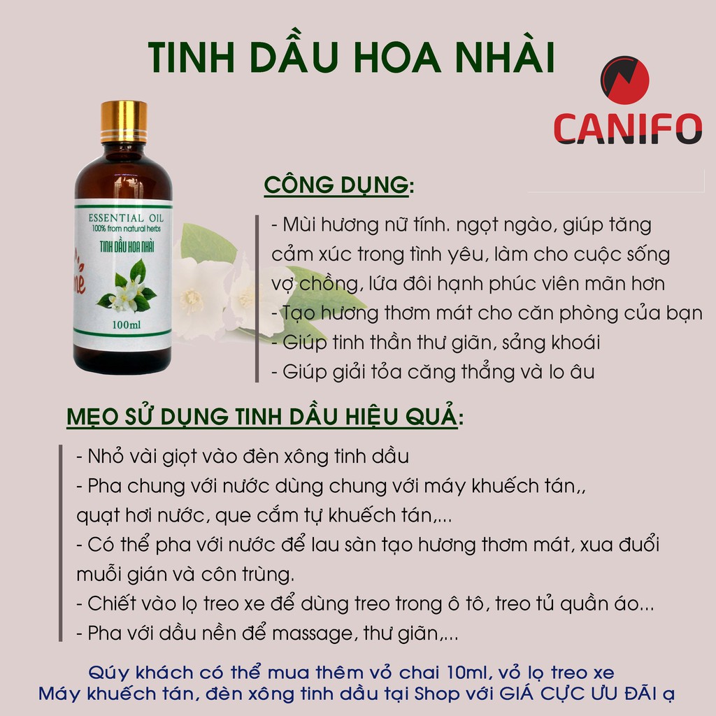 [100ML] Tinh Dầu Thiên Nhiên CANIFO - Hàng Chính Hãng, Sả chanh, Hoa hồng, Quế, Hoa Nhài, Cafe, Xả chanh, Bạc hà, Bưởi