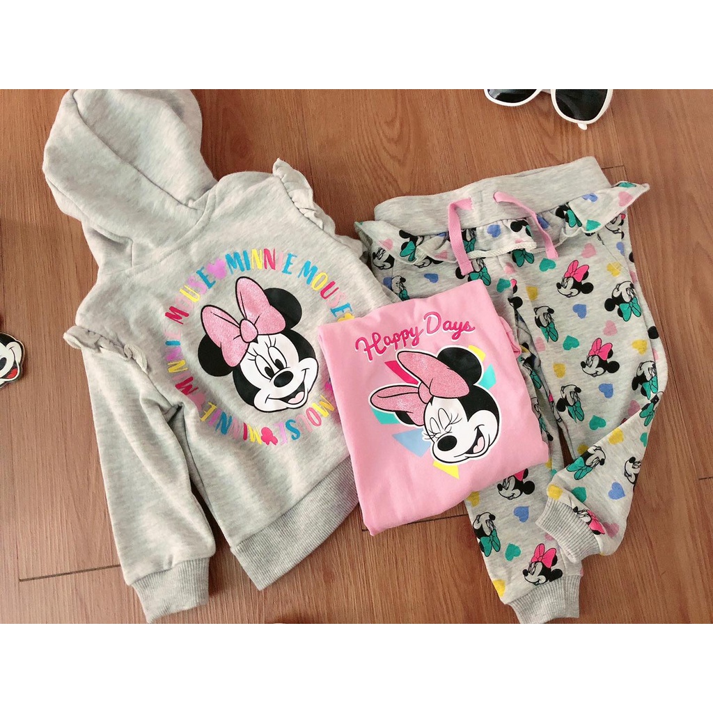 Set 3pc Minnie xám ghi bé gái