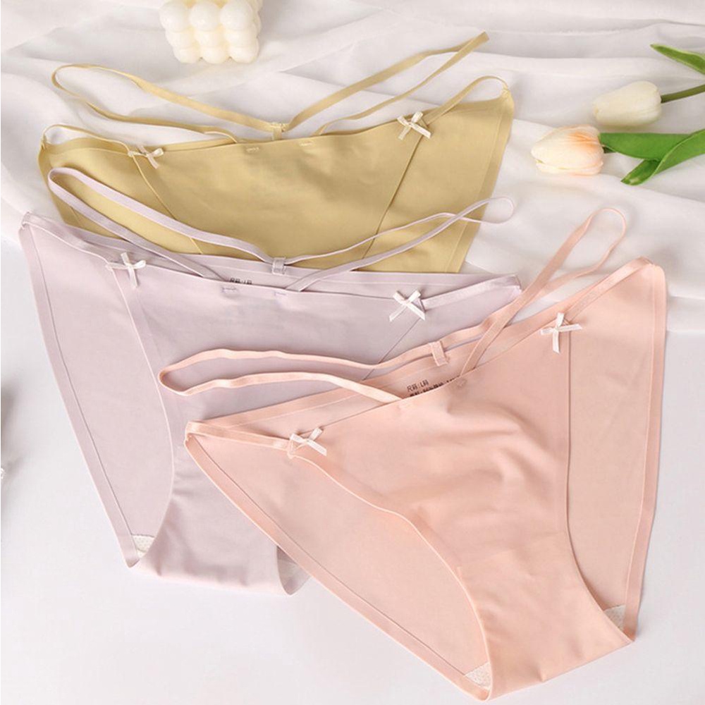 OCEANMAP Quần Lót Lụa Lưng Thấp Màu Trơn Dễ Thương Cho Nữ