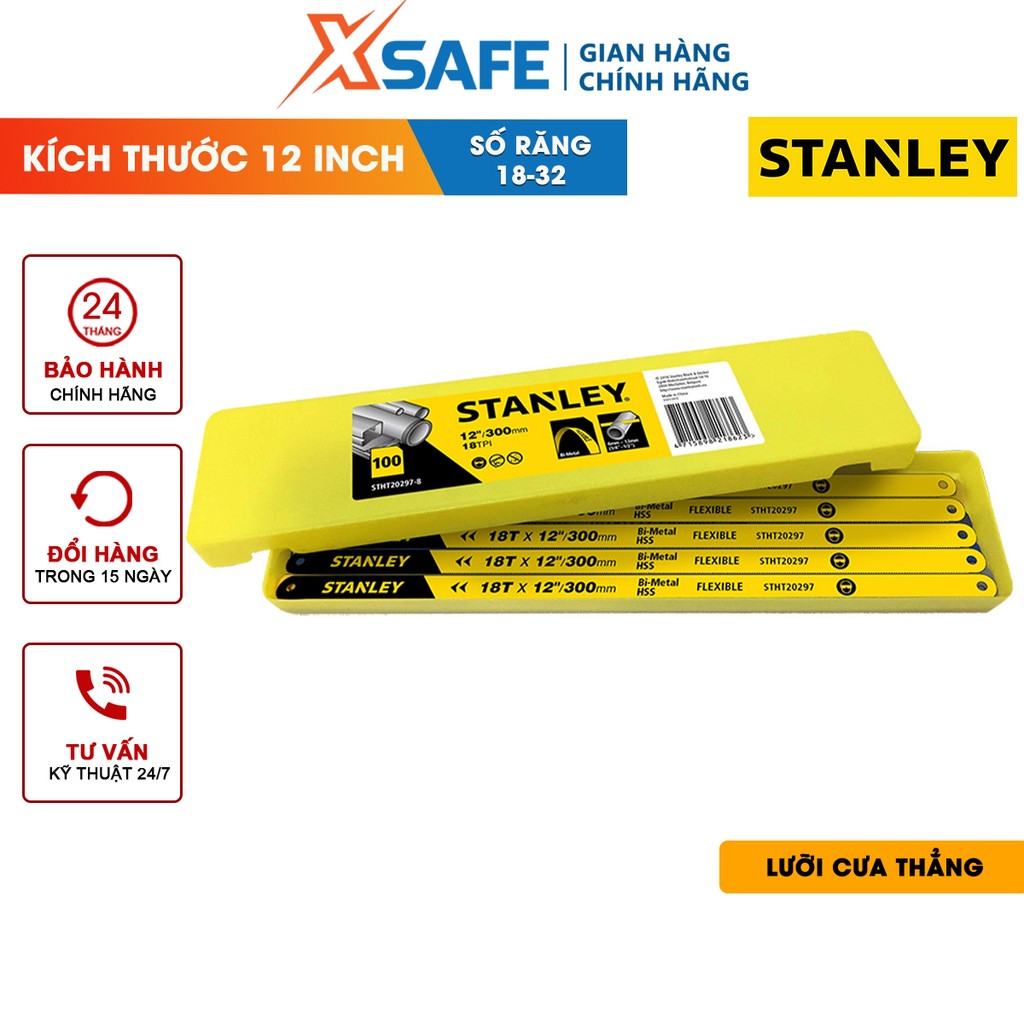 Lưỡi cưa thẳng BI-METAL 12’’- 300mm (Hộp 100 lưỡi) STANLEY lưỡi dày, chống bám Lưỡi cưa cao cấp