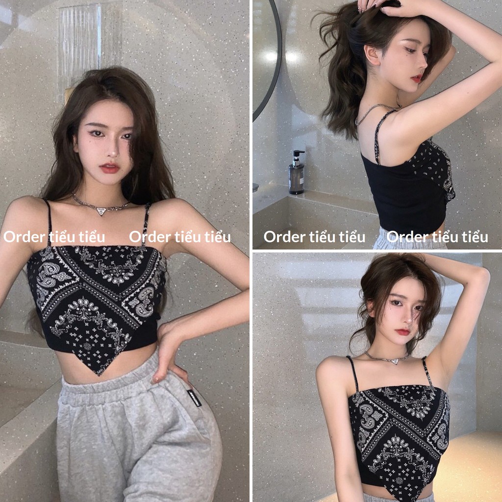 Áo yếm khăn hai dây thổ cẩm màu đen mặc đi biển đi chơi siêu xinh