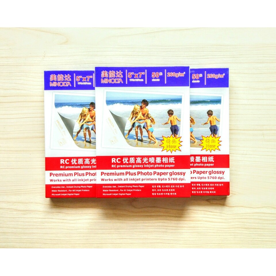 Combo 3 xấp Giấy in ảnh RC kháng nước Minota 260g 1 mặt bóng ( Glossy) 13*18cm 50 tờ/xấp