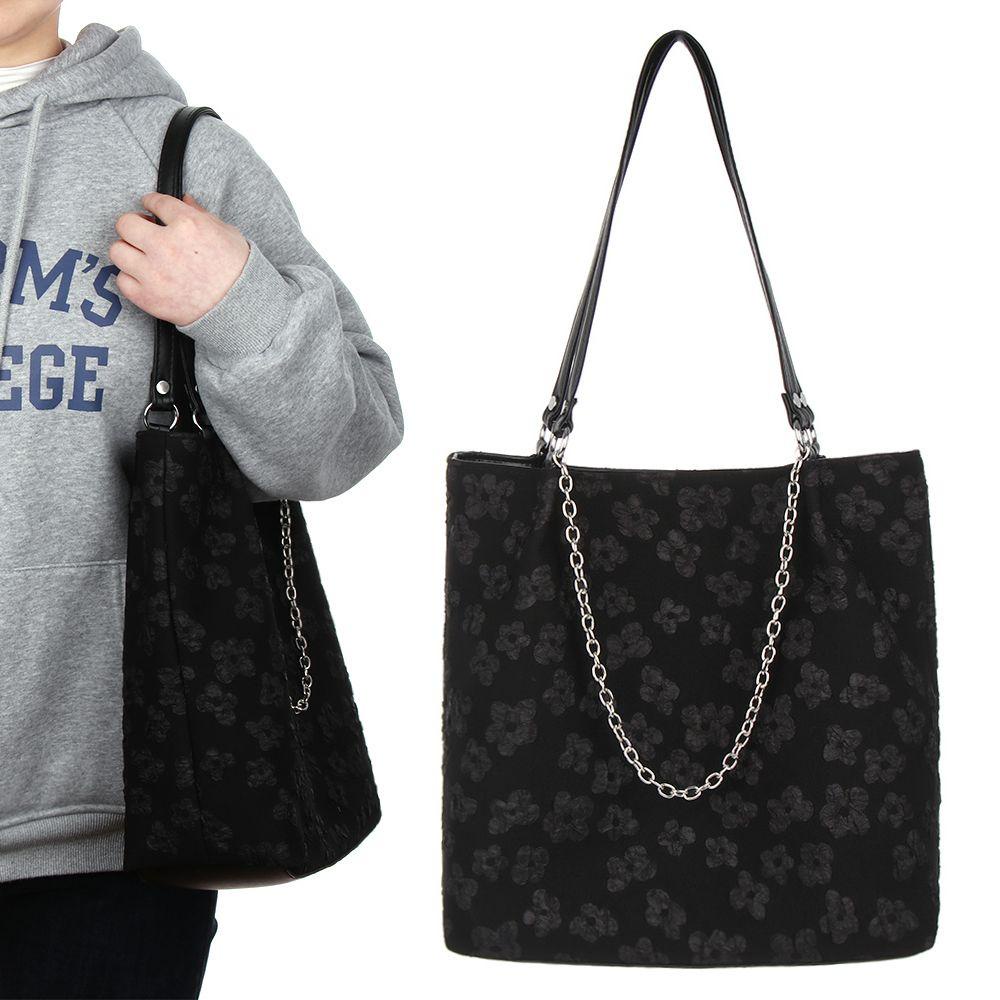 LAY Túi Tote Mềm Đeo Vai Phối Dây Xích Đính Hoa Dễ Thương