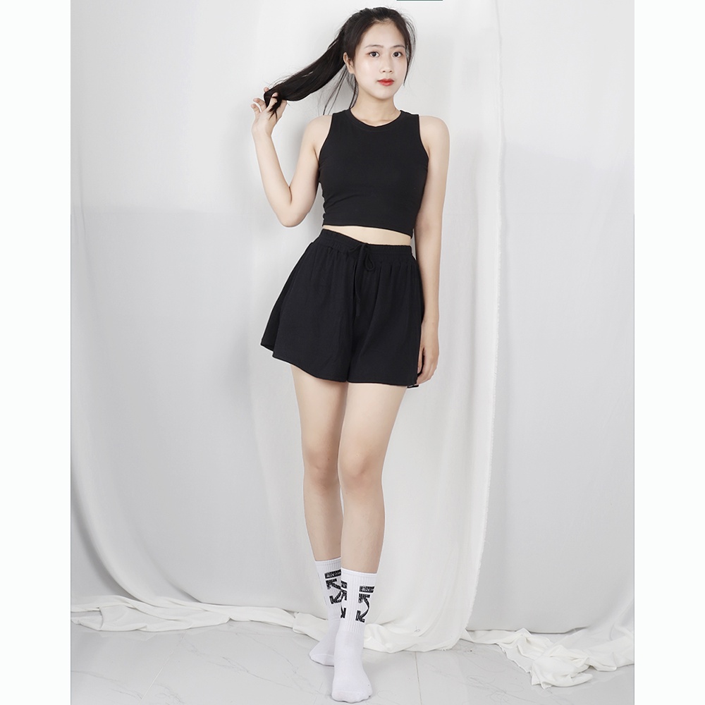 Quần short nữ ống rộng, cạp chun, short ngắn RQ001