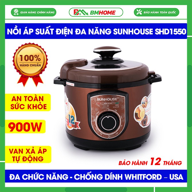 Nồi áp suất điện đa năng Sunhouse SHD 1550, Nồi áp suất Sunhouse đa chức năng, van xả áp tự động, an toàn - BH 12 tháng